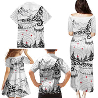 New Zealand Kea Bird Family Matching Puletasi and Hawaiian Shirt Maori Tattoo and Silver Fern White Color LT03 - Polynesian Pride