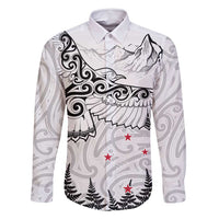 New Zealand Kea Bird Family Matching Summer Maxi Dress and Hawaiian Shirt Maori Tattoo and Silver Fern White Color LT03 Dad's Shirt - Long Sleeve White - Polynesian Pride