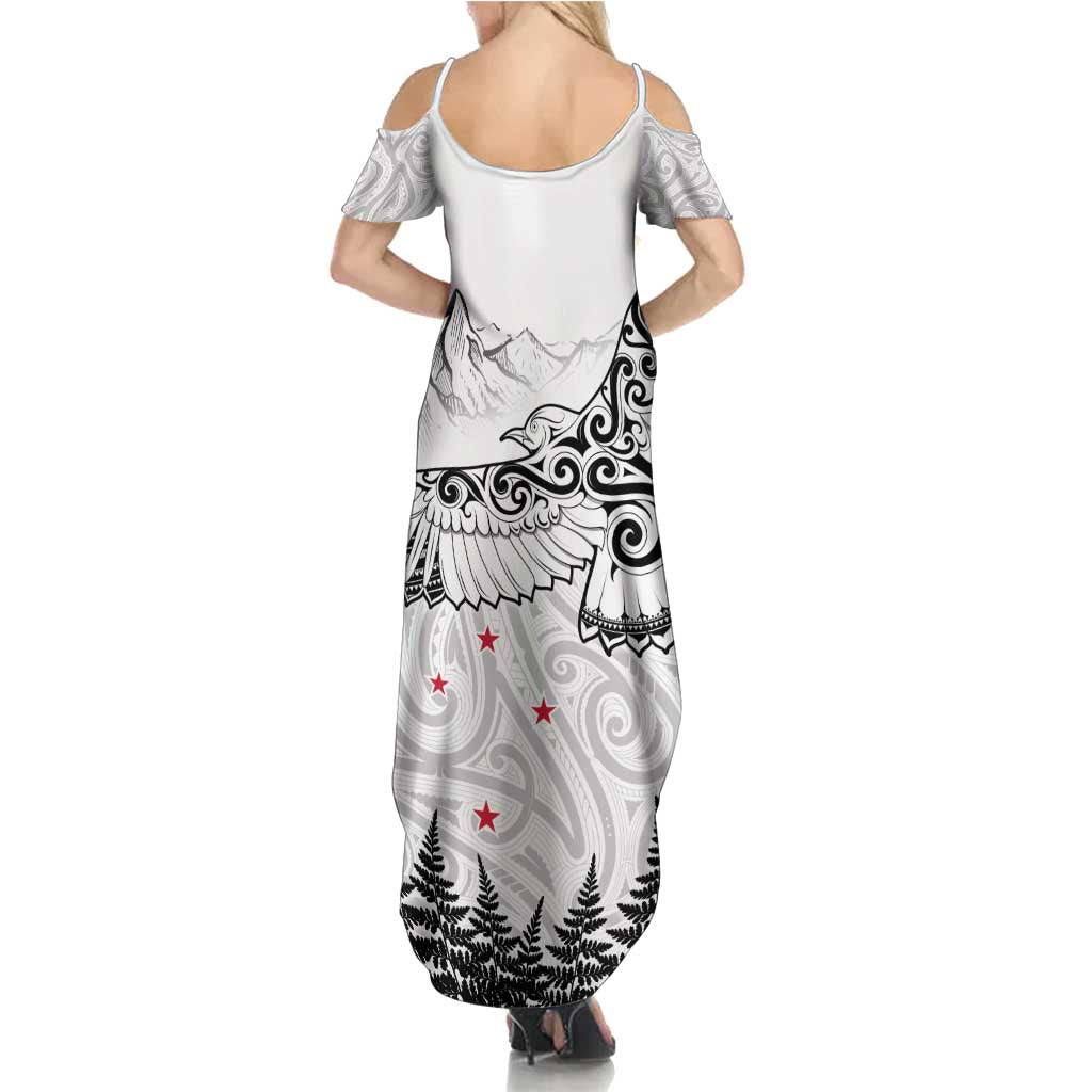 New Zealand Kea Bird Family Matching Summer Maxi Dress and Hawaiian Shirt Maori Tattoo and Silver Fern White Color LT03 - Polynesian Pride