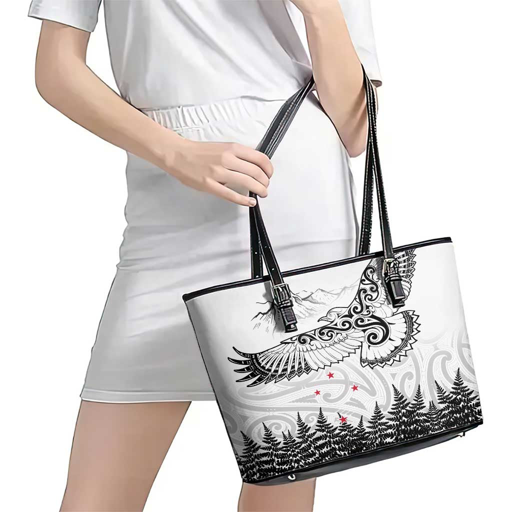 New Zealand Kea Bird Leather Tote Bag Maori Tattoo and Silver Fern White Color LT03 - Polynesian Pride
