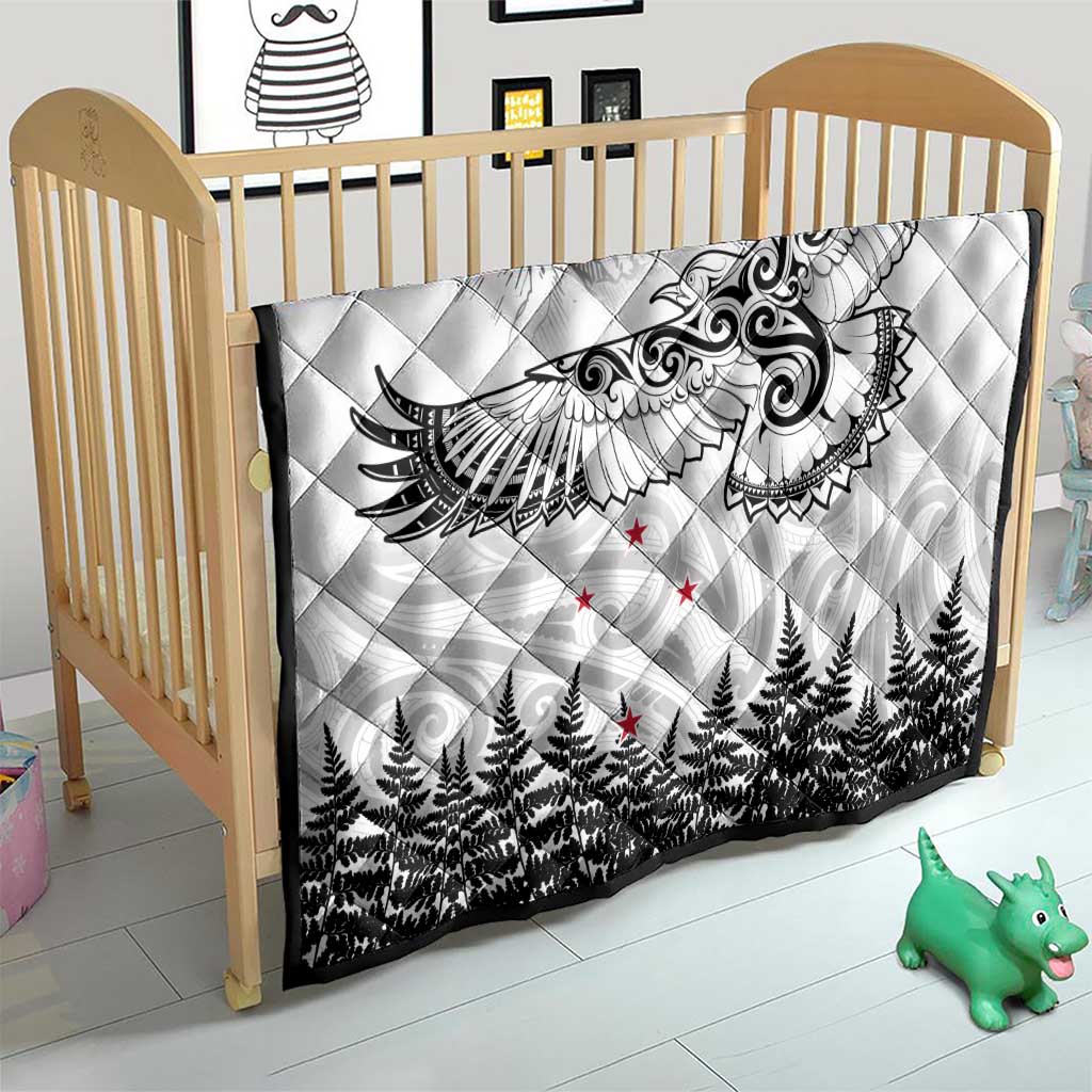 New Zealand Kea Bird Quilt Maori Tattoo and Silver Fern White Color LT03 - Polynesian Pride