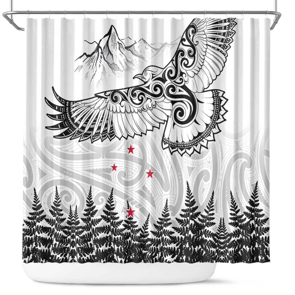 New Zealand Kea Bird Shower Curtain Maori Tattoo and Silver Fern White Color LT03 White - Polynesian Pride