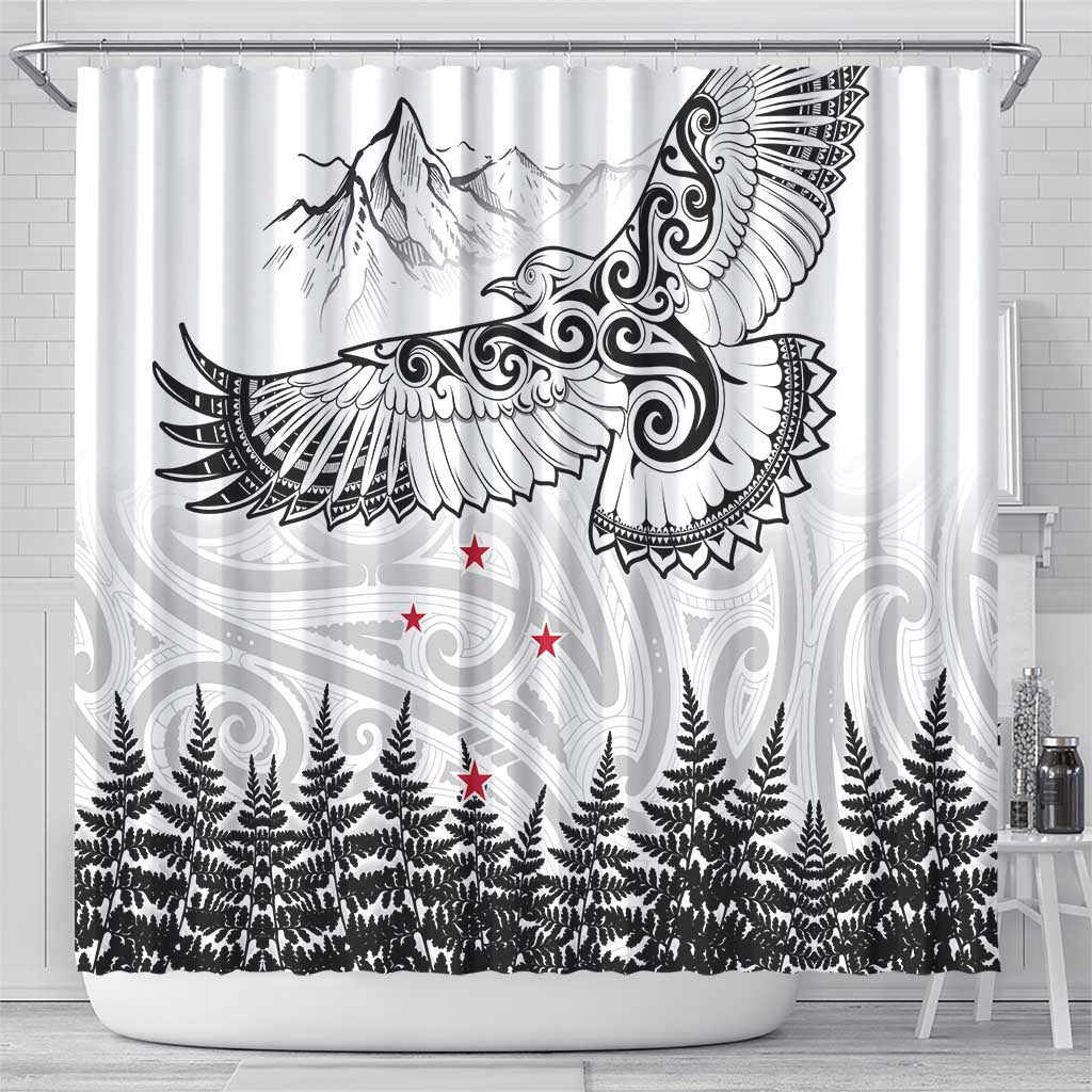 New Zealand Kea Bird Shower Curtain Maori Tattoo and Silver Fern White Color LT03 - Polynesian Pride