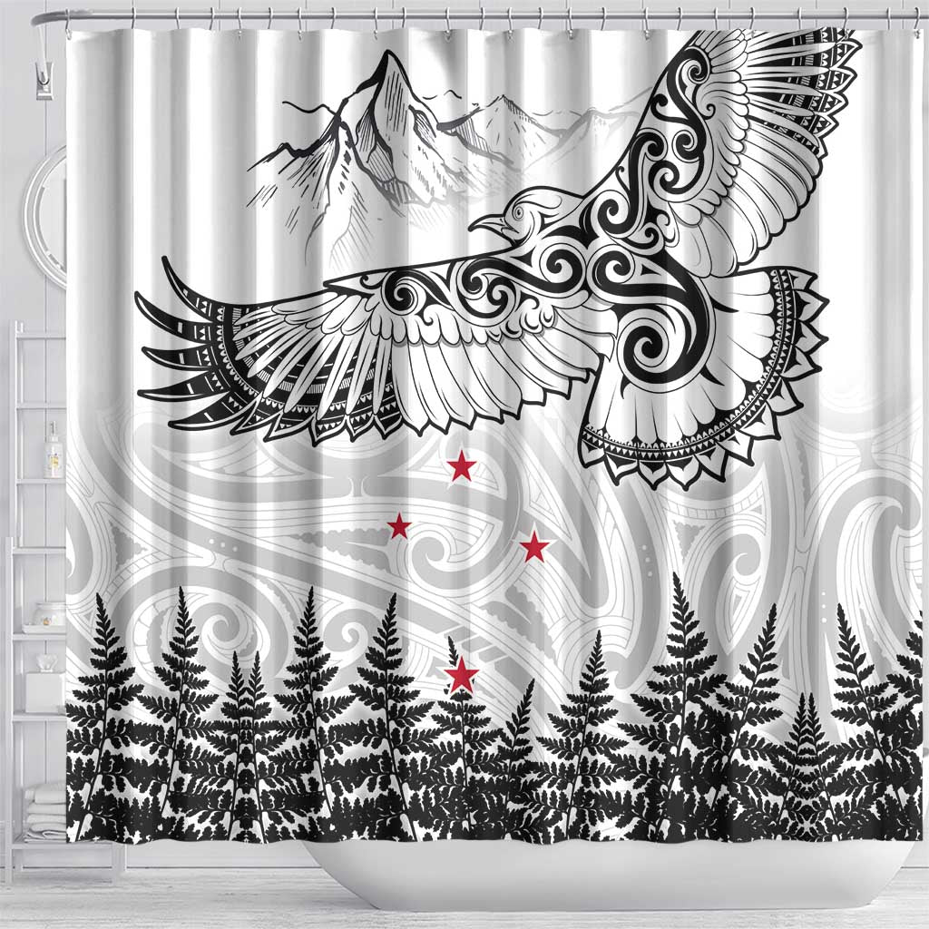 New Zealand Kea Bird Shower Curtain Maori Tattoo and Silver Fern White Color LT03 - Polynesian Pride