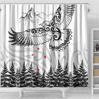 New Zealand Kea Bird Shower Curtain Maori Tattoo and Silver Fern White Color LT03 - Polynesian Pride