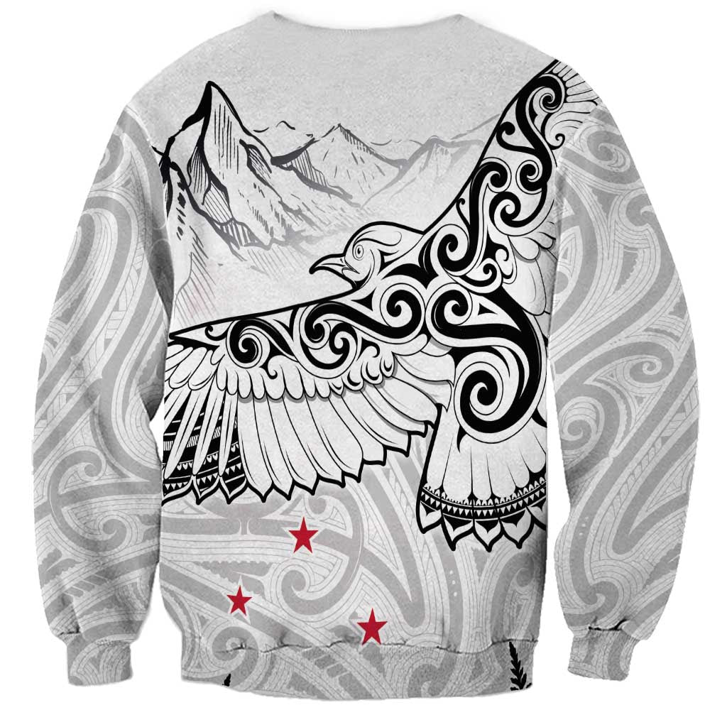 New Zealand Kea Bird Sweatshirt Maori Tattoo and Silver Fern White Color LT03 - Polynesian Pride