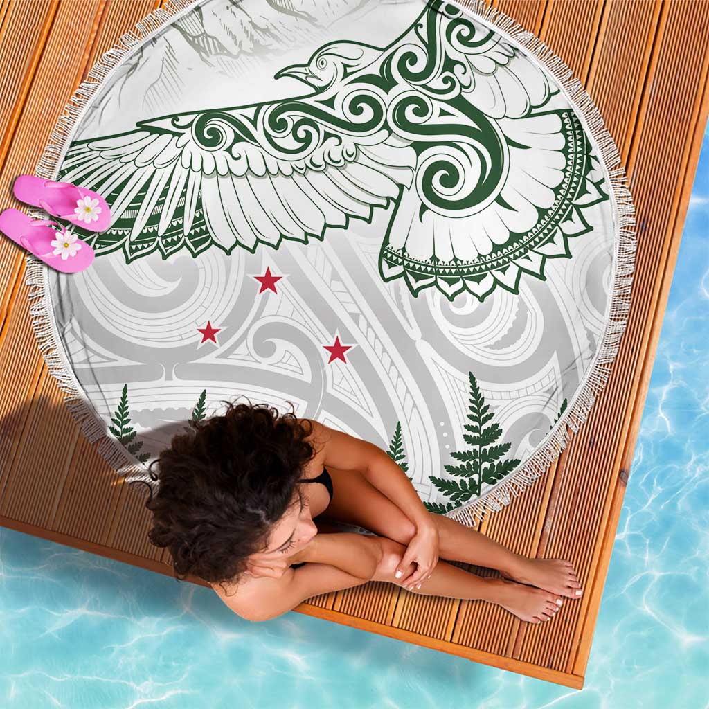 New Zealand Kea Bird Beach Blanket Maori Tattoo and Silver Fern Green Color