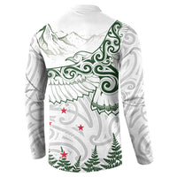 New Zealand Kea Bird Button Sweatshirt Maori Tattoo and Silver Fern Green Color LT03 - Polynesian Pride