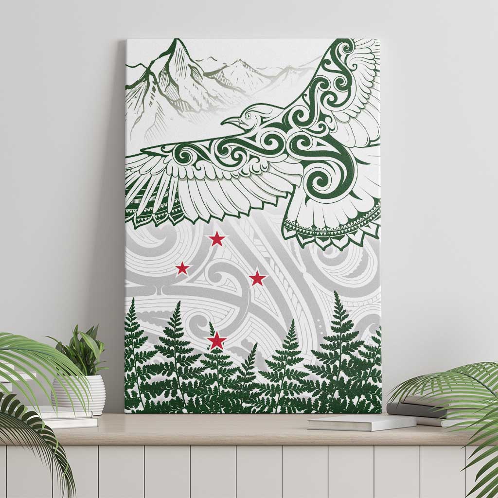 New Zealand Kea Bird Canvas Wall Art Maori Tattoo and Silver Fern Green Color