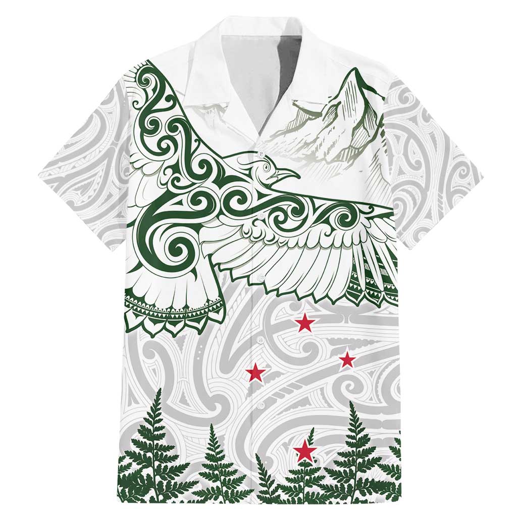 New Zealand Kea Bird Family Matching Mermaid Dress and Hawaiian Shirt Maori Tattoo and Silver Fern Green Color LT03 Dad's Shirt - Short Sleeve White - Polynesian Pride