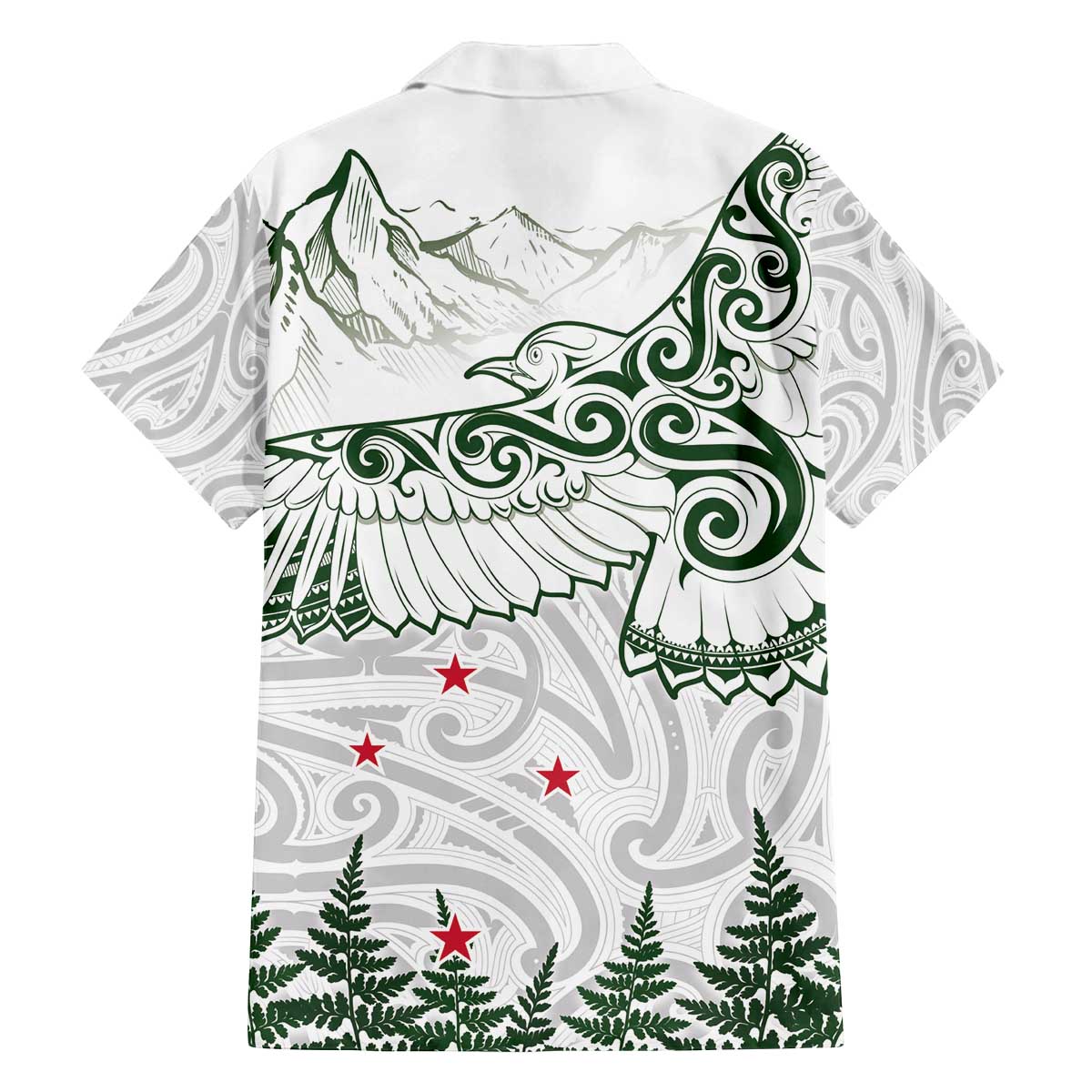 New Zealand Kea Bird Family Matching Off Shoulder Short Dress and Hawaiian Shirt Maori Tattoo and Silver Fern Green Color LT03 - Polynesian Pride
