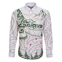 New Zealand Kea Bird Family Matching Off Shoulder Short Dress and Hawaiian Shirt Maori Tattoo and Silver Fern Green Color LT03 Dad's Shirt - Long Sleeve White - Polynesian Pride