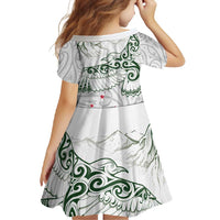 New Zealand Kea Bird Family Matching Short Sleeve Bodycon Dress and Hawaiian Shirt Maori Tattoo and Silver Fern Green Color LT03 - Polynesian Pride