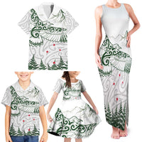 New Zealand Kea Bird Family Matching Tank Maxi Dress and Hawaiian Shirt Maori Tattoo and Silver Fern Green Color LT03 - Polynesian Pride