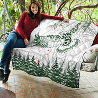 New Zealand Kea Bird Quilt Maori Tattoo and Silver Fern Green Color