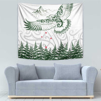 New Zealand Kea Bird Tapestry Maori Tattoo and Silver Fern Green Color