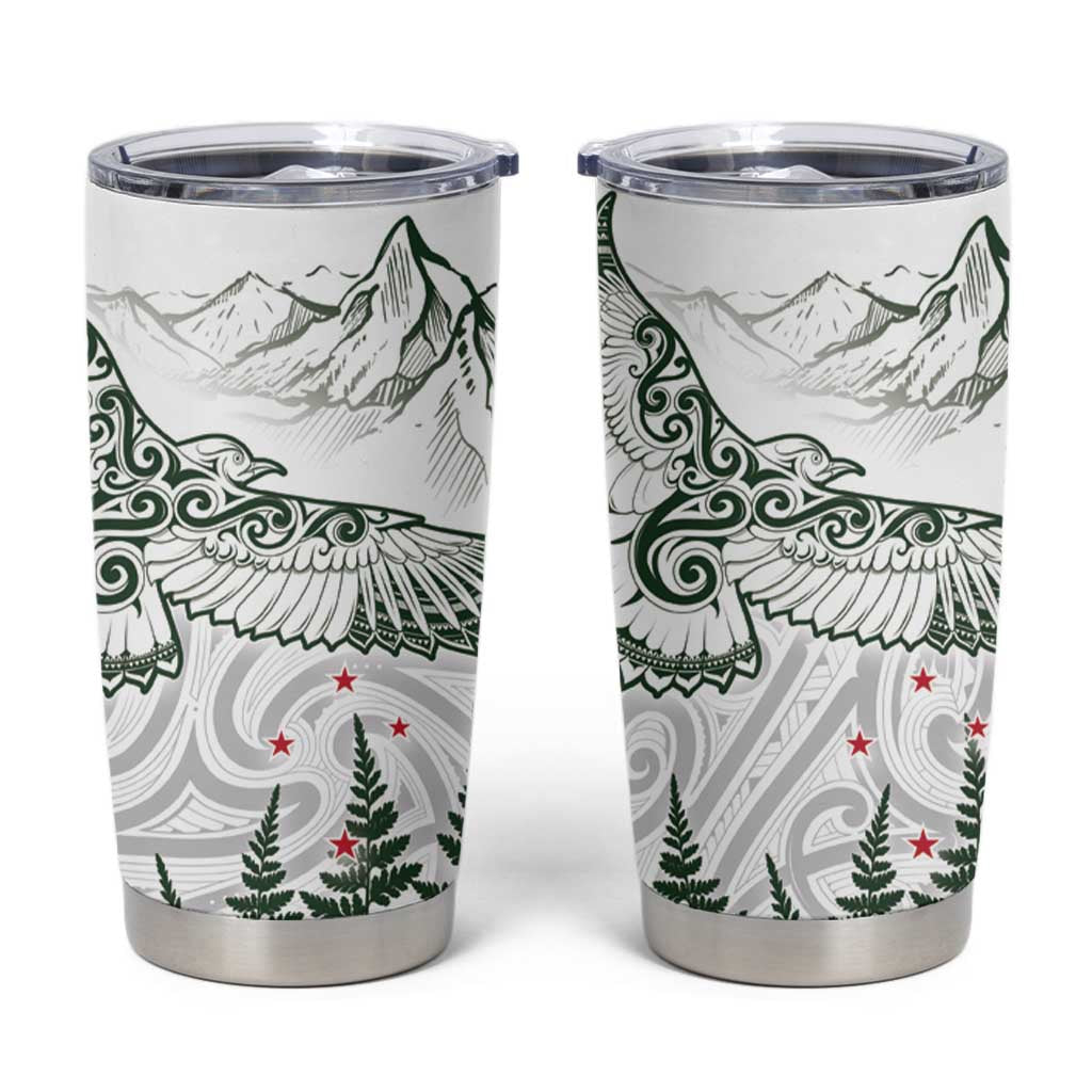 New Zealand Kea Bird Tumbler Cup Maori Tattoo and Silver Fern Green Color