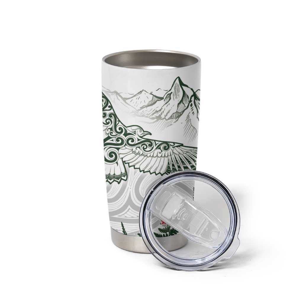 New Zealand Kea Bird Tumbler Cup Maori Tattoo and Silver Fern Green Color