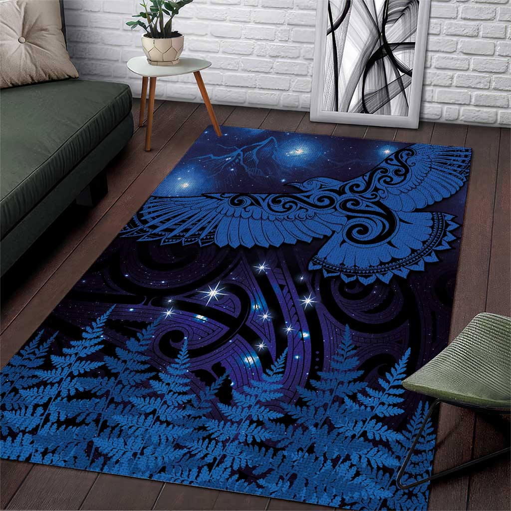 New Zealand Kea Bird Area Rug Maori Tattoo and Silver Fern Matariki Style LT03 Blue - Polynesian Pride