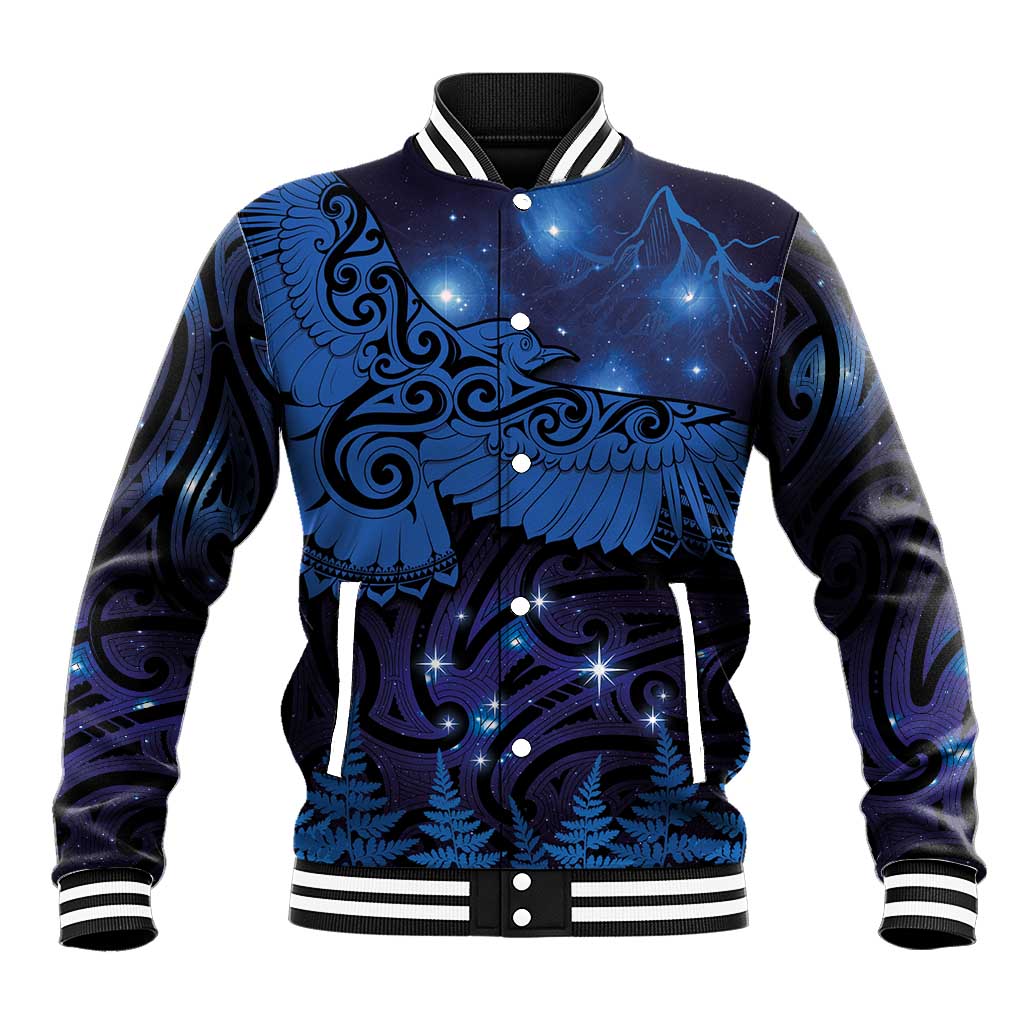 New Zealand Kea Bird Baseball Jacket Maori Tattoo and Silver Fern Matariki Style LT03 Unisex Blue - Polynesian Pride