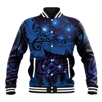 New Zealand Kea Bird Baseball Jacket Maori Tattoo and Silver Fern Matariki Style LT03 Unisex Blue - Polynesian Pride
