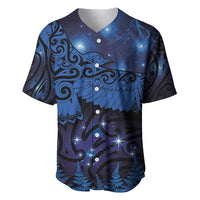 New Zealand Kea Bird Baseball Jersey Maori Tattoo and Silver Fern Matariki Style LT03 Blue - Polynesian Pride