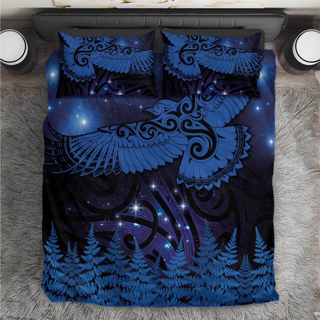 New Zealand Kea Bird Bedding Set Maori Tattoo and Silver Fern Matariki Style LT03 Blue - Polynesian Pride