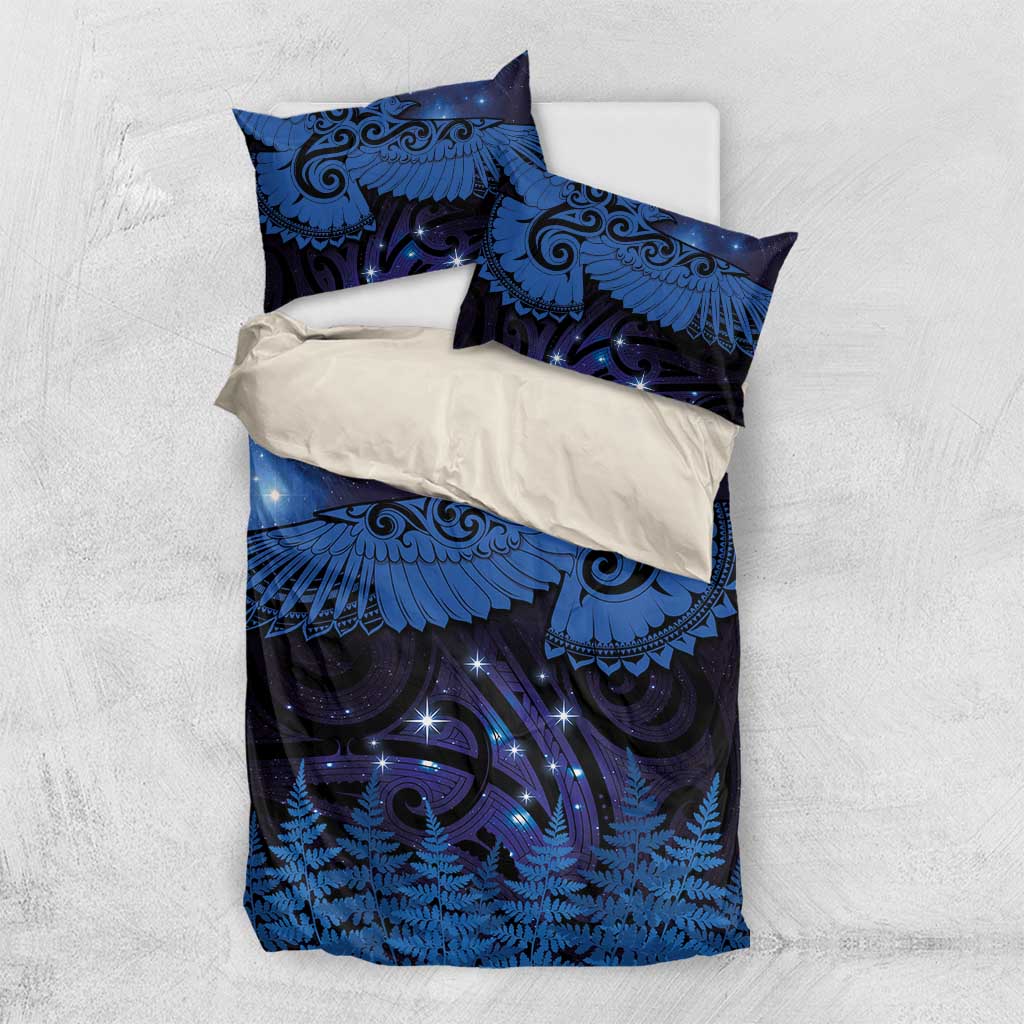 New Zealand Kea Bird Bedding Set Maori Tattoo and Silver Fern Matariki Style LT03 US Twin 172cm x 218cm Blue - Polynesian Pride