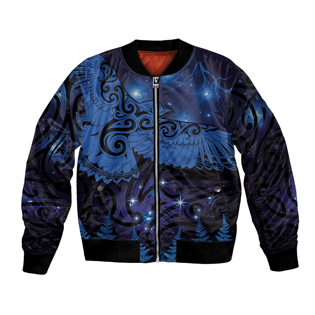 New Zealand Kea Bird Bomber Jacket Maori Tattoo and Silver Fern Matariki Style LT03 Unisex Blue - Polynesian Pride