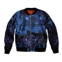New Zealand Kea Bird Bomber Jacket Maori Tattoo and Silver Fern Matariki Style LT03 Unisex Blue - Polynesian Pride