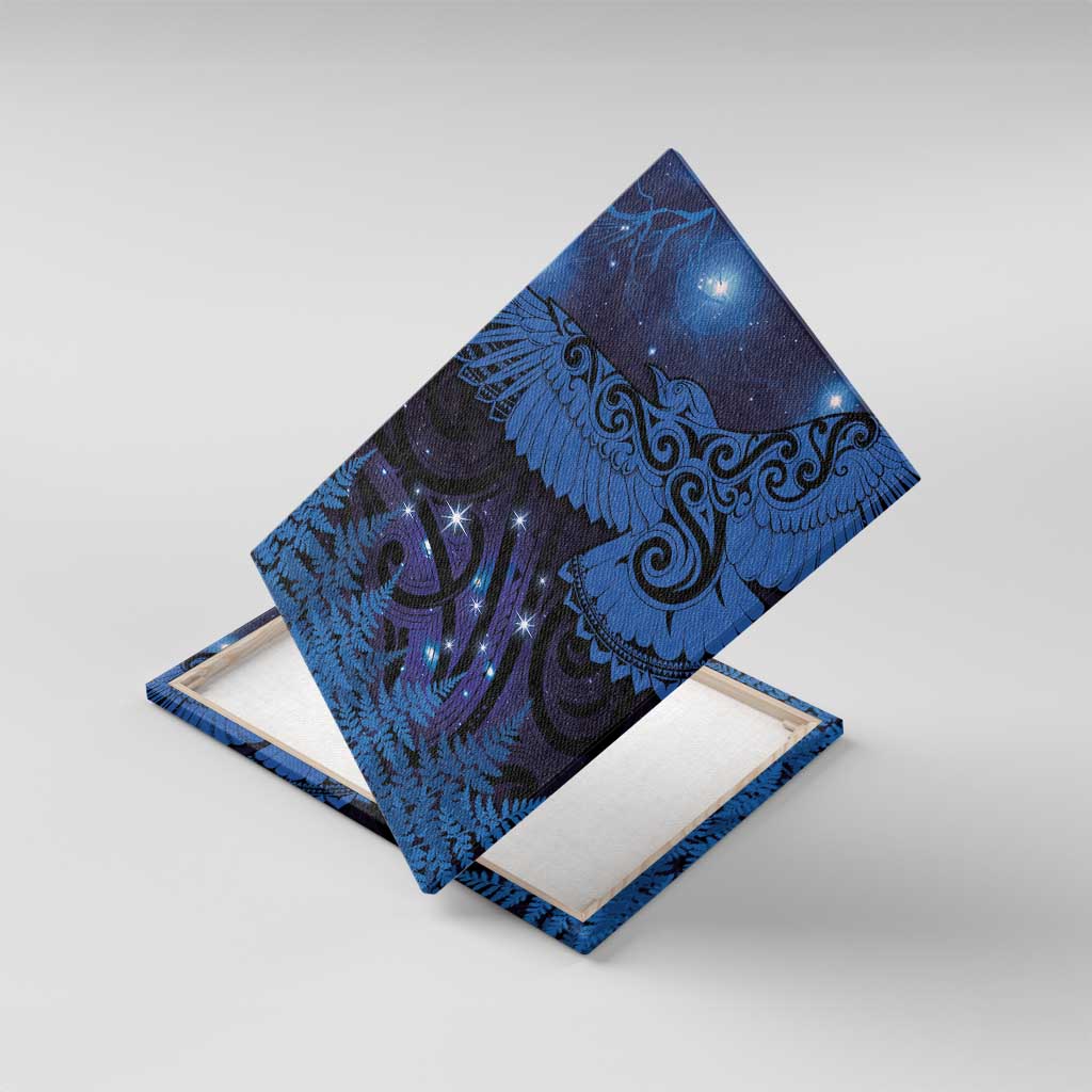 New Zealand Kea Bird Canvas Wall Art Maori Tattoo and Silver Fern Matariki Style LT03 With Frame Blue - Polynesian Pride
