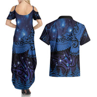 New Zealand Kea Bird Couples Matching Summer Maxi Dress and Hawaiian Shirt Maori Tattoo and Silver Fern Matariki Style LT03 - Polynesian Pride