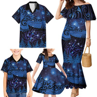 New Zealand Kea Bird Family Matching Mermaid Dress and Hawaiian Shirt Maori Tattoo and Silver Fern Matariki Style LT03 - Polynesian Pride