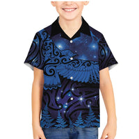 New Zealand Kea Bird Family Matching Mermaid Dress and Hawaiian Shirt Maori Tattoo and Silver Fern Matariki Style LT03 Son's Shirt Blue - Polynesian Pride