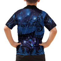 New Zealand Kea Bird Family Matching Off The Shoulder Long Sleeve Dress and Hawaiian Shirt Maori Tattoo and Silver Fern Matariki Style LT03 - Polynesian Pride