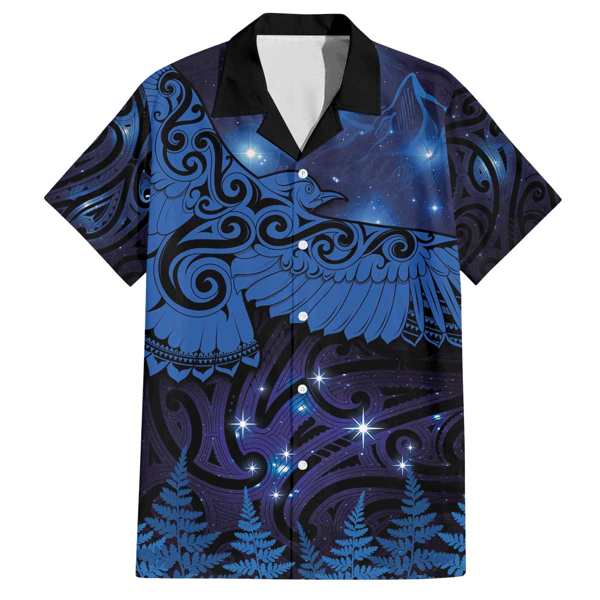 New Zealand Kea Bird Family Matching Off Shoulder Short Dress and Hawaiian Shirt Maori Tattoo and Silver Fern Matariki Style LT03 Dad's Shirt - Short Sleeve Blue - Polynesian Pride