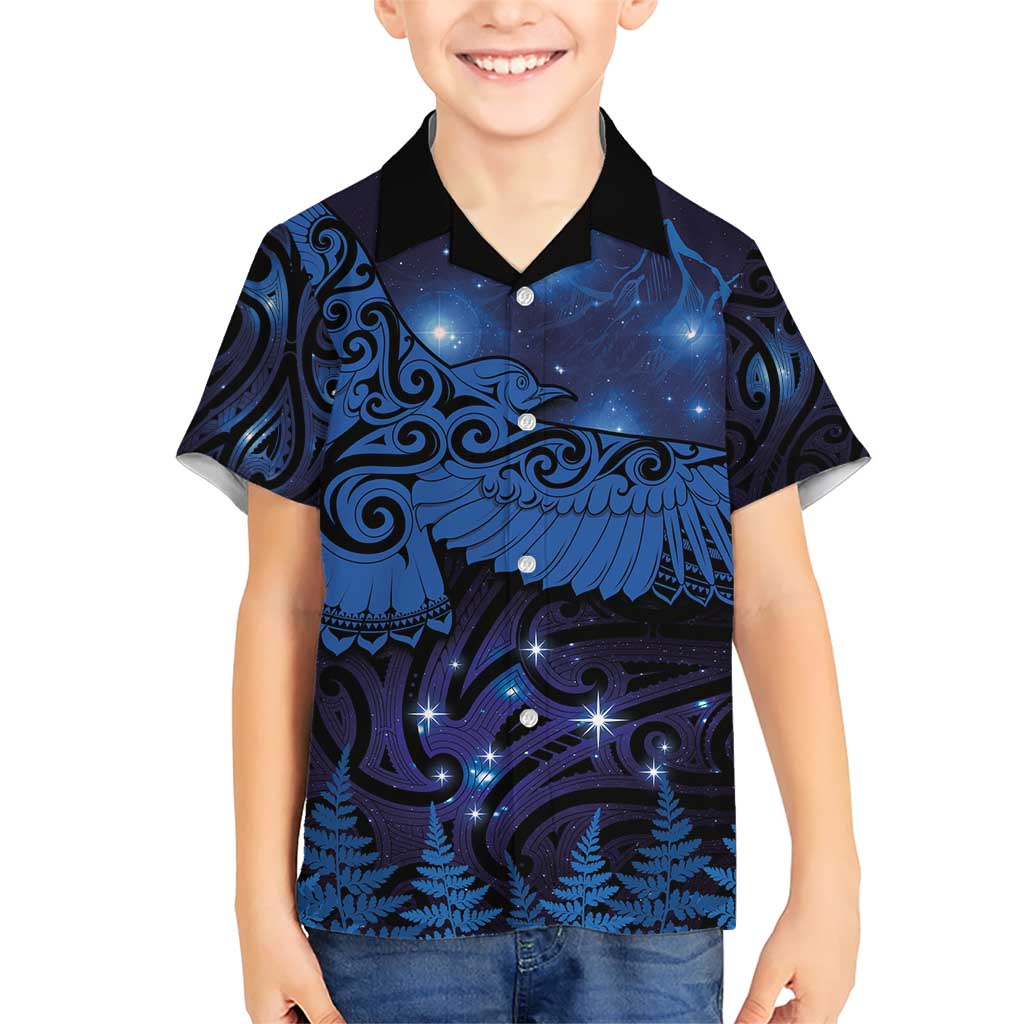 New Zealand Kea Bird Family Matching Short Sleeve Bodycon Dress and Hawaiian Shirt Maori Tattoo and Silver Fern Matariki Style LT03 Son's Shirt Blue - Polynesian Pride