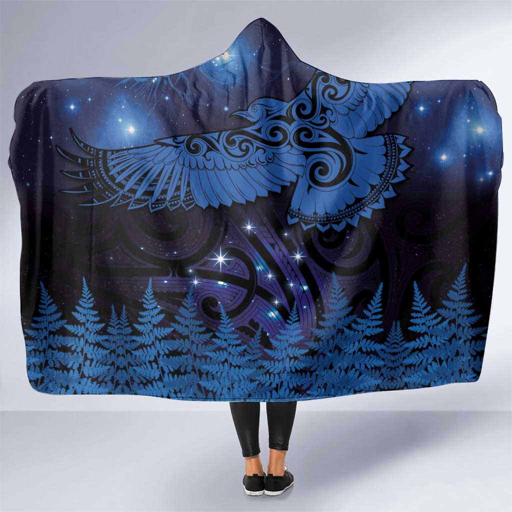 New Zealand Kea Bird Hooded Blanket Maori Tattoo and Silver Fern Matariki Style LT03 One Size Blue - Polynesian Pride