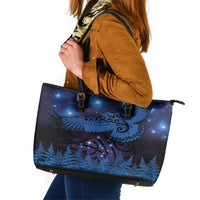 New Zealand Kea Bird Leather Tote Bag Maori Tattoo and Silver Fern Matariki Style LT03 Blue - Polynesian Pride
