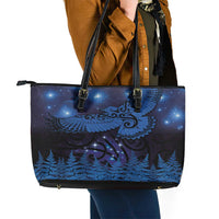 New Zealand Kea Bird Leather Tote Bag Maori Tattoo and Silver Fern Matariki Style LT03 - Polynesian Pride