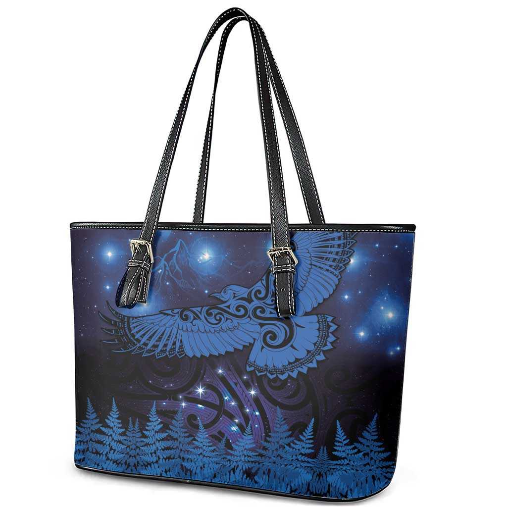 New Zealand Kea Bird Leather Tote Bag Maori Tattoo and Silver Fern Matariki Style LT03 - Polynesian Pride