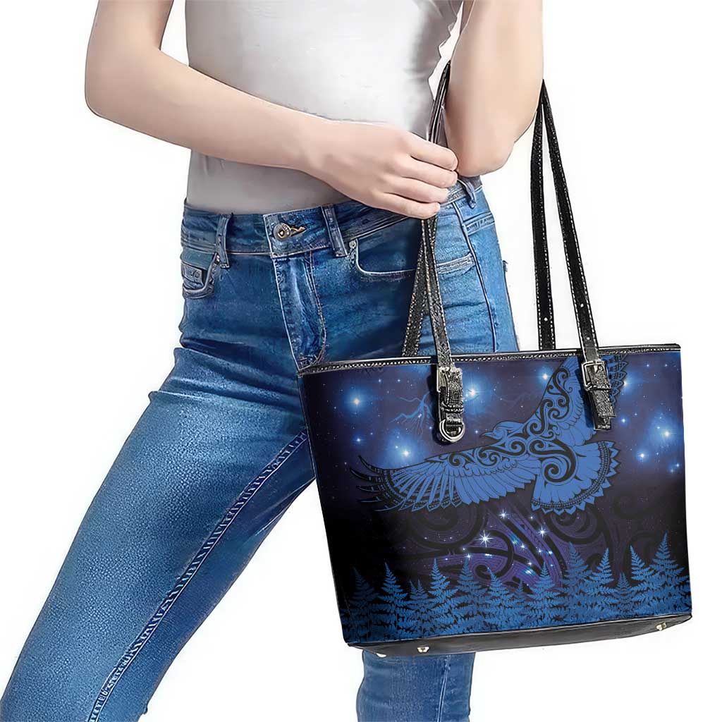 New Zealand Kea Bird Leather Tote Bag Maori Tattoo and Silver Fern Matariki Style LT03 - Polynesian Pride