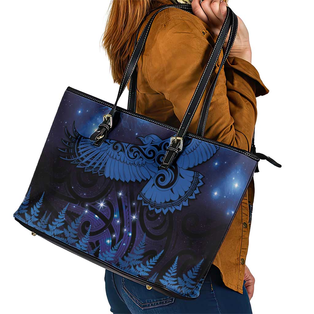 New Zealand Kea Bird Leather Tote Bag Maori Tattoo and Silver Fern Matariki Style LT03 - Polynesian Pride