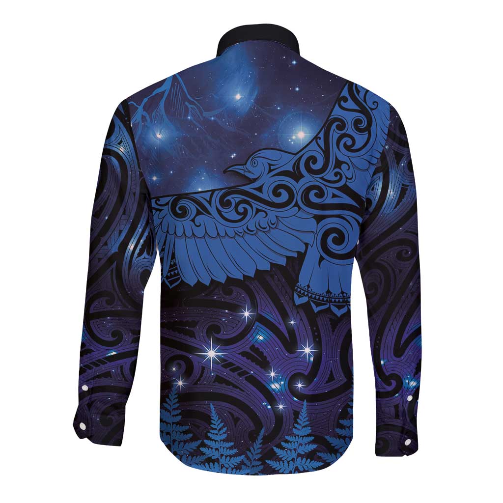 New Zealand Kea Bird Long Sleeve Button Shirt Maori Tattoo and Silver Fern Matariki Style LT03 - Polynesian Pride