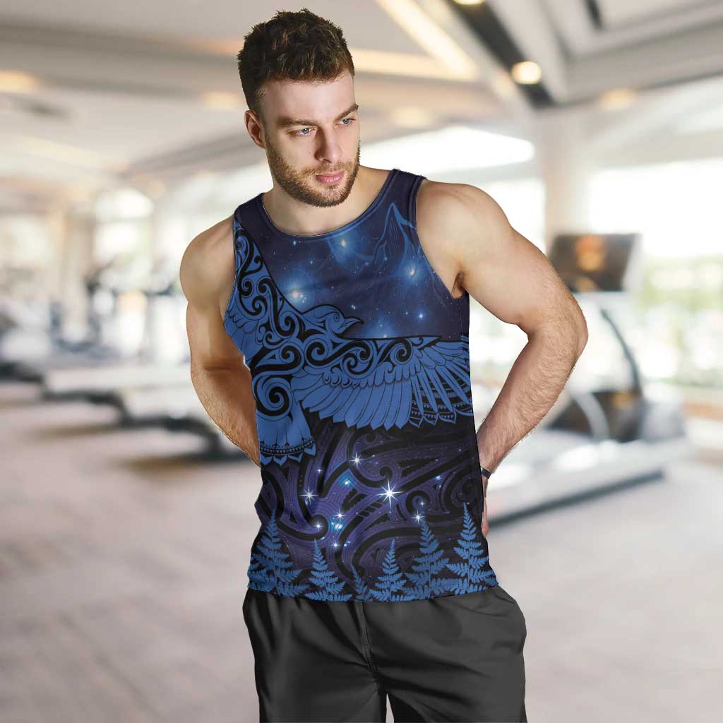 New Zealand Kea Bird Men Tank Top Maori Tattoo and Silver Fern Matariki Style LT03 Blue - Polynesian Pride