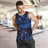New Zealand Kea Bird Men Tank Top Maori Tattoo and Silver Fern Matariki Style LT03 Blue - Polynesian Pride