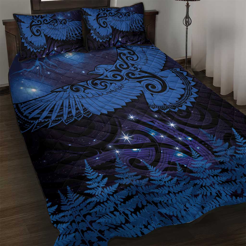 New Zealand Kea Bird Quilt Bed Set Maori Tattoo and Silver Fern Matariki Style LT03 Blue - Polynesian Pride