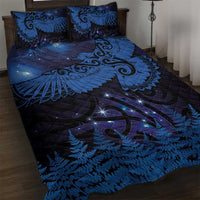 New Zealand Kea Bird Quilt Bed Set Maori Tattoo and Silver Fern Matariki Style LT03 Blue - Polynesian Pride