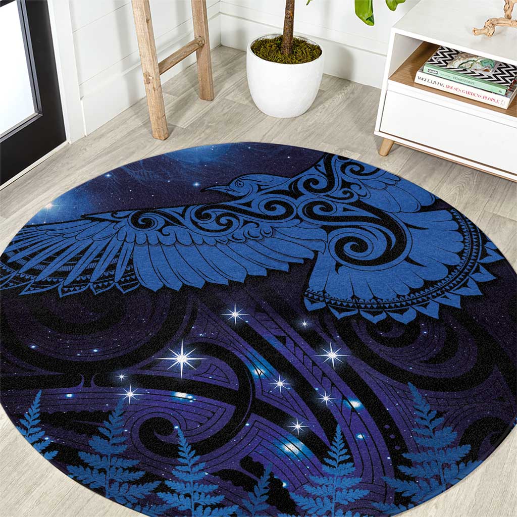 New Zealand Kea Bird Round Carpet Maori Tattoo and Silver Fern Matariki Style LT03 Blue - Polynesian Pride