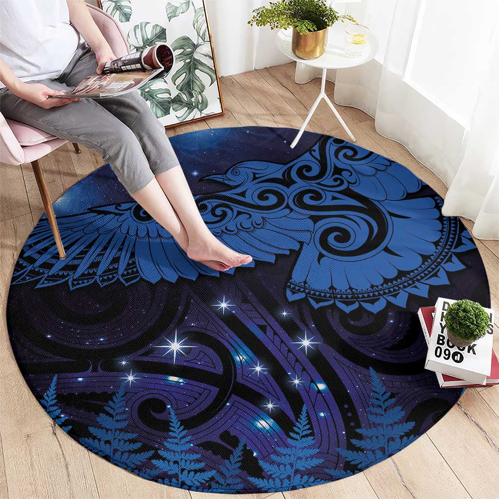 New Zealand Kea Bird Round Carpet Maori Tattoo and Silver Fern Matariki Style LT03 - Polynesian Pride